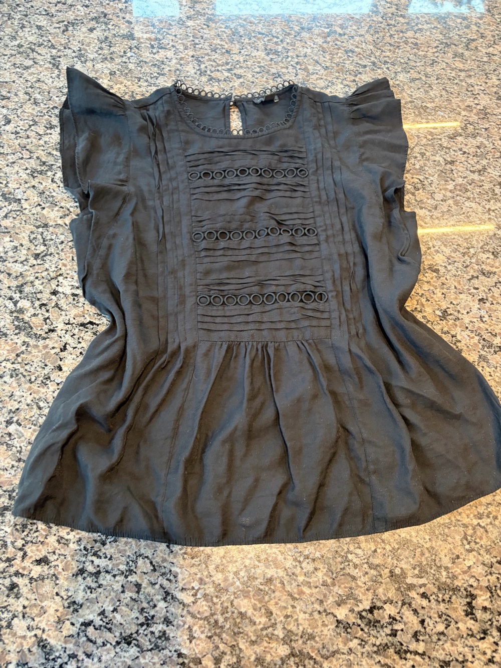 Ann Taylor Black Pintuck Tank Top with Eyelet Trim